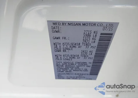 2015 Nissan Pathfinder Sl z USA, uszkodzony, nr VIN 5N1AR2MM2FC689609